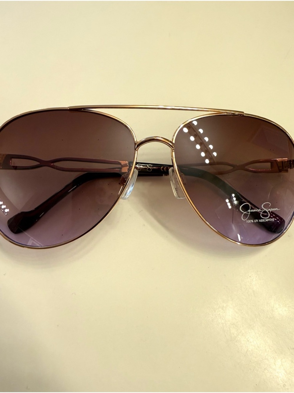 Jessica Simpson Rose Gold Frame Sunglasses with Brown Gradient Lenses